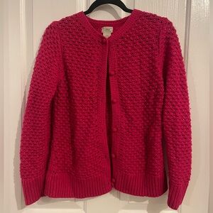 Vintage L.L. Bean Loose Knit Angora Wool Pink Magenta Cardigan - Like New
